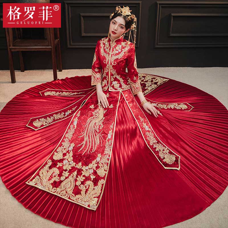 Show and suit 2020 new fall wedding gown bridal gowns Chinese winewomen to be slim and small and toast.