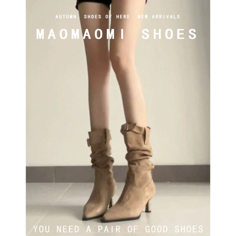 Sheepskin Version~Vintage Pointed-Toe High-Heeled Mid-Calf Boots for Women, Suede Matte Western Cowboy Boots, Thin Heel Ruched Slouch Boots Sheepskin Version~Vintage Pointed-Toe High-Heeled Mid-Calf Boots for Women, Suede Matte Western Cowboy Boots, Thin Heel Ruched Slouch Boots