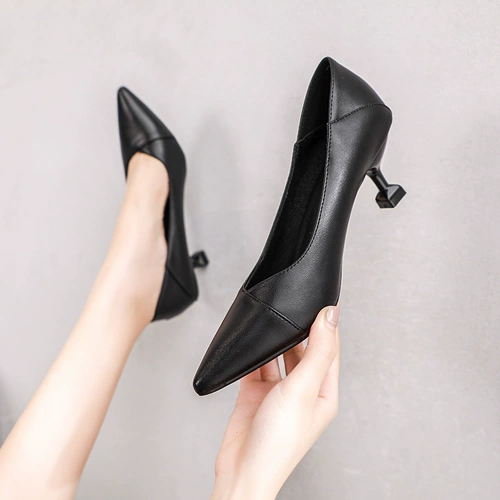 Обувь на высоком каблуке, туфли, черная униформа медсестры, 2024 года, из натуральной кожи, 3см