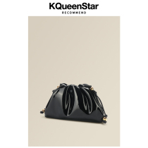 KQueenStar cloud bag womens autumn and winter 2022 new cowhide pleated bag small golden ball chain messenger womens bag