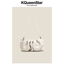 KQueenStar cloud bag Women summer 2021 new fashion pleated baguette bag cowhide underarm shoulder bag