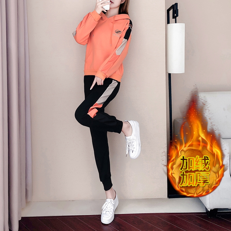 Plus Velvet Sport Suit Women Casual Fashion Autumn Winter Clothing Pure Cotton 2021 New Running Sportswear Big Size Two Sets