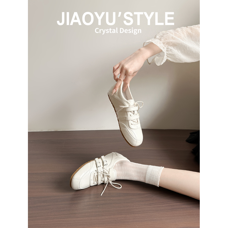 Genuine Leather ~ Jiaoyu Height-Increasing Ballet Training Shoes 2026 Spring New Square-Toe Lace-Up Casual Sports Mary Jane Shoes