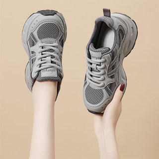 Mesh Genuine Leather Thick-Soled Dad Shoes for Women 2026 Spring New Retro Versatile Lightweight Comfortable Casual Sneakers