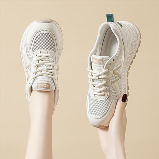 2026 New Women's Shoes, Sneakers for Women, Spring and Autumn Mesh Breathable Thin Hollow Casual Versatile Thick-Soled White Shoes