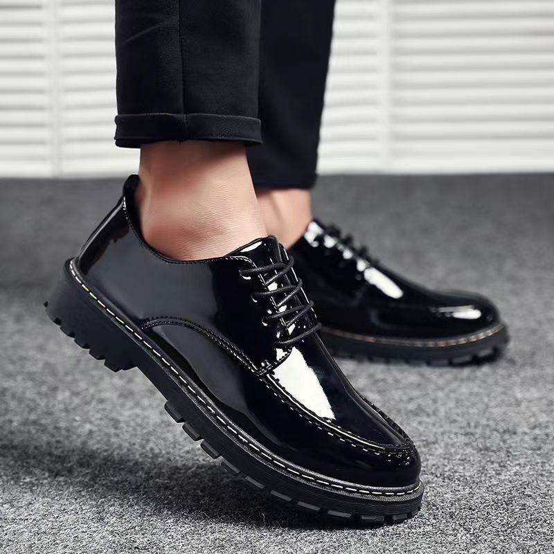Men's Leather Shoes, Korean Style, British Style, Shiny Leather, Height-Increasing for Teenagers, Casual Student Shoes, Summer Versatile Thick-Soled Trendy Shoes