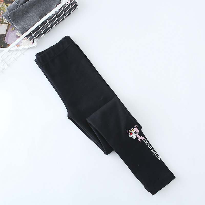 Mùa xuân và mùa thu Hàn Quốc phiên bản cotton dày mặc phim hoạt hình thêu da báo màu hồng kéo dài Quần legging quần dài quần dài quần nữ quần nữ lót lông