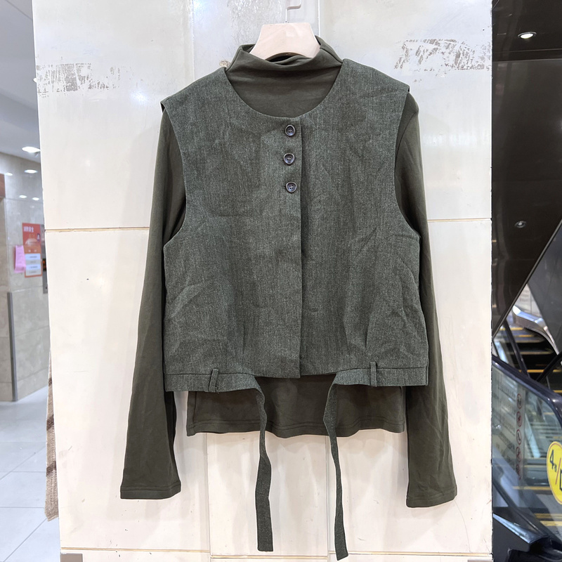 56Qp6113 Fashionable Versatile Long-Sleeve T-Shirt + Three-Button Tie-Waist Vest Jacket Two-Piece Set for Autumn 56Qp6113 Fashionable Versatile Long-Sleeve T-Shirt + Three-Button Tie-Waist Vest Jacket Two-Piece Set for Autumn