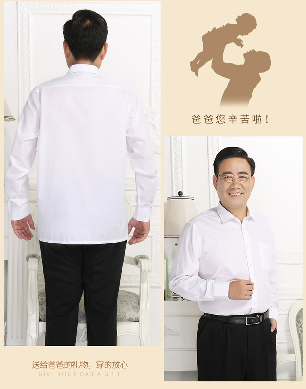 Áo sơ mi nam cotton trung niên Áo sơ mi nam tay dài Áo sơ mi cotton cổ điển dành cho nam - Áo