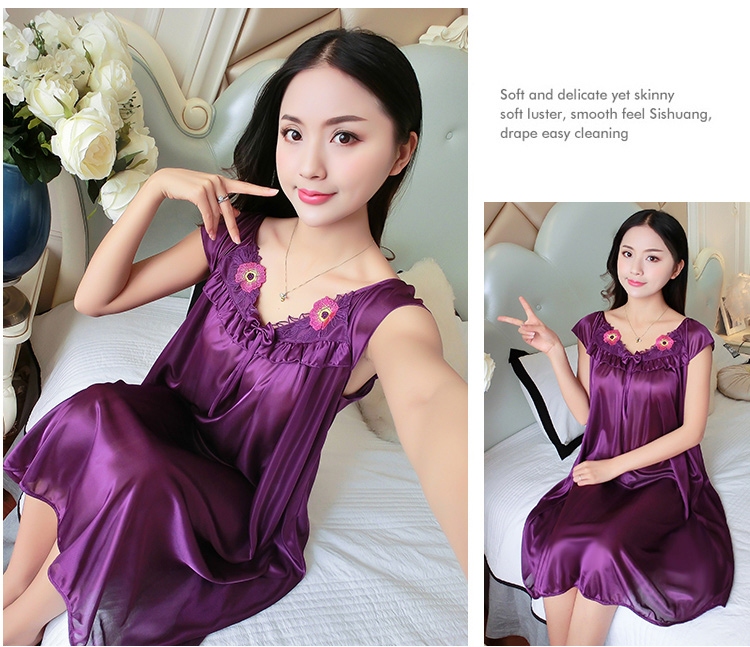 Đồ ngủ của phụ nữ ngắn tay kích thước lớn băng dài lụa mùa hè chất béo MM nightdress lỏng sexy mang thai phụ nữ mang thai nightdress sling