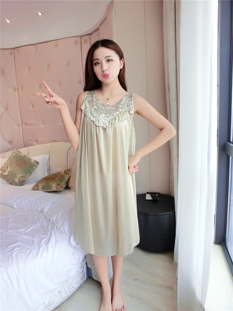 Đồ ngủ của phụ nữ ngắn tay kích thước lớn băng dài lụa mùa hè chất béo MM nightdress lỏng sexy mang thai phụ nữ mang thai nightdress sling