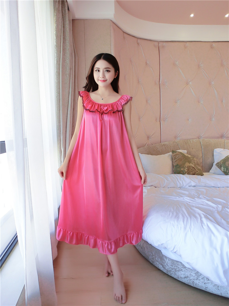 Đồ ngủ của phụ nữ ngắn tay kích thước lớn băng dài lụa mùa hè chất béo MM nightdress lỏng sexy mang thai phụ nữ mang thai nightdress sling