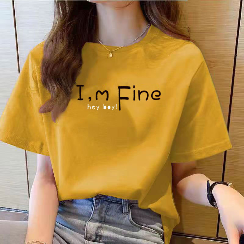 Pure Cotton Short-Sleeved T-Shirt for Women, Summer 2026 New Style, Loose Korean Version, Half-Sleeve, Student, Plus Size, Letter Print ins Trendy