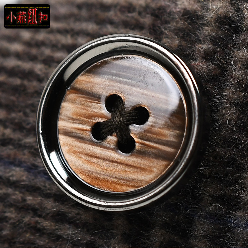 Brown silver-edged coat, windbreaker button, all-match men's and women's suit, leather button button, sweater, cardigan, pants button