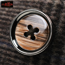 Brown silver-edged coat windbreaker button all-match mens and womens suit leather coat button button sweater cardigan pants button