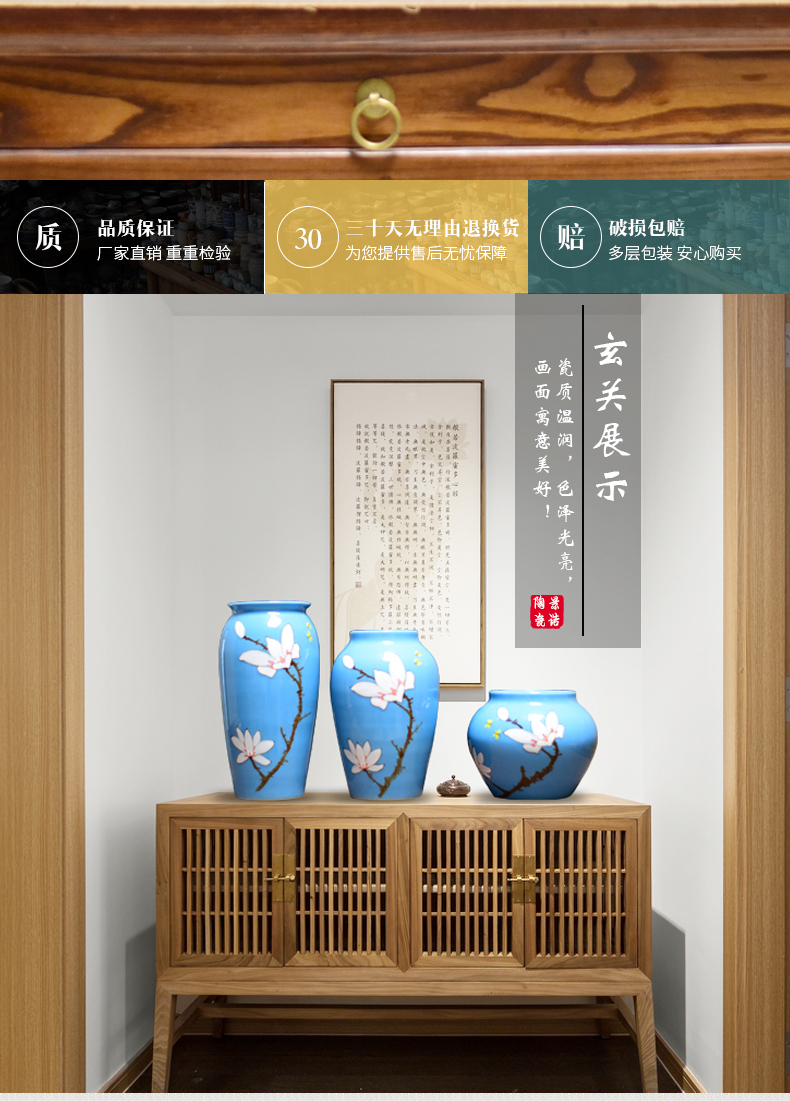 Jingdezhen ceramic vases, three - piece suit of new Chinese style household decorations furnishing articles household flower arranging dried flowers of modern living room