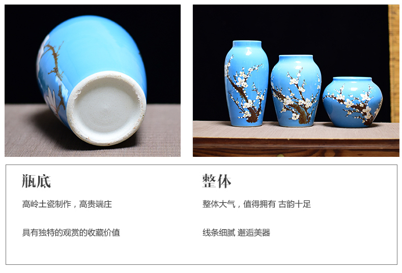 Jingdezhen ceramic vases, three - piece suit of new Chinese style household decorations furnishing articles household flower arranging dried flowers of modern living room