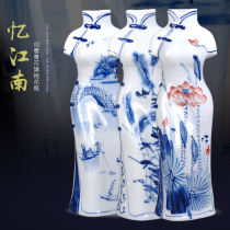 Jingdezhen ceramic cheongsam Chinese style creative living room home blue and white art decorative crafts ornaments vase