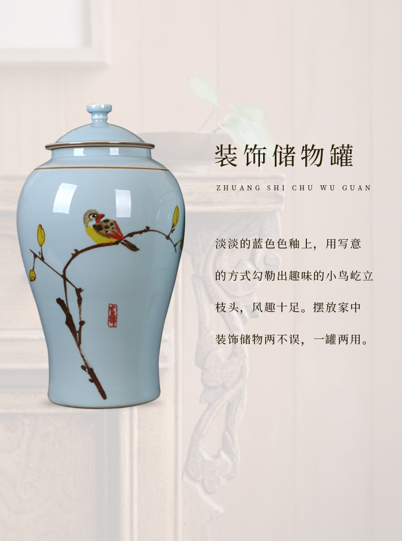 New Chinese style classical jingdezhen ceramics hand - made living room TV ark, general storage tank art handicraft furnishing articles