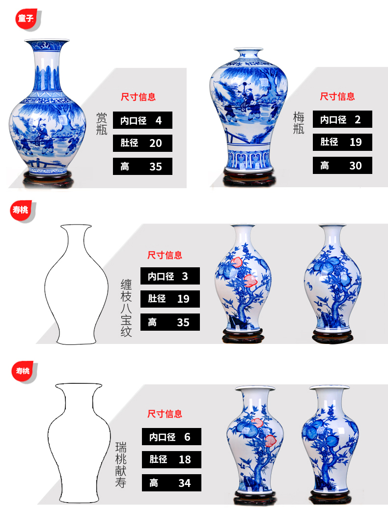 Jingdezhen ceramics vase hand - made porcelain lad youligong peach is archaize sitting room of the new Chinese style flower arrangement furnishing articles