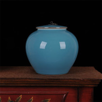 Jingdezhen ceramics Ceramic blue storage pot tea pot Home living room ornaments Hotel kitchen decorations