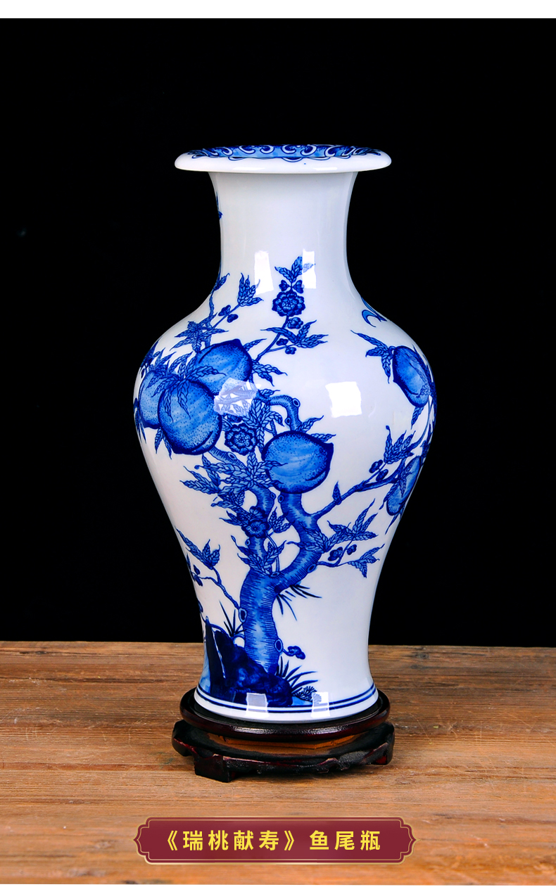 Jingdezhen ceramics vase hand - made porcelain lad youligong peach is archaize sitting room of the new Chinese style flower arrangement furnishing articles