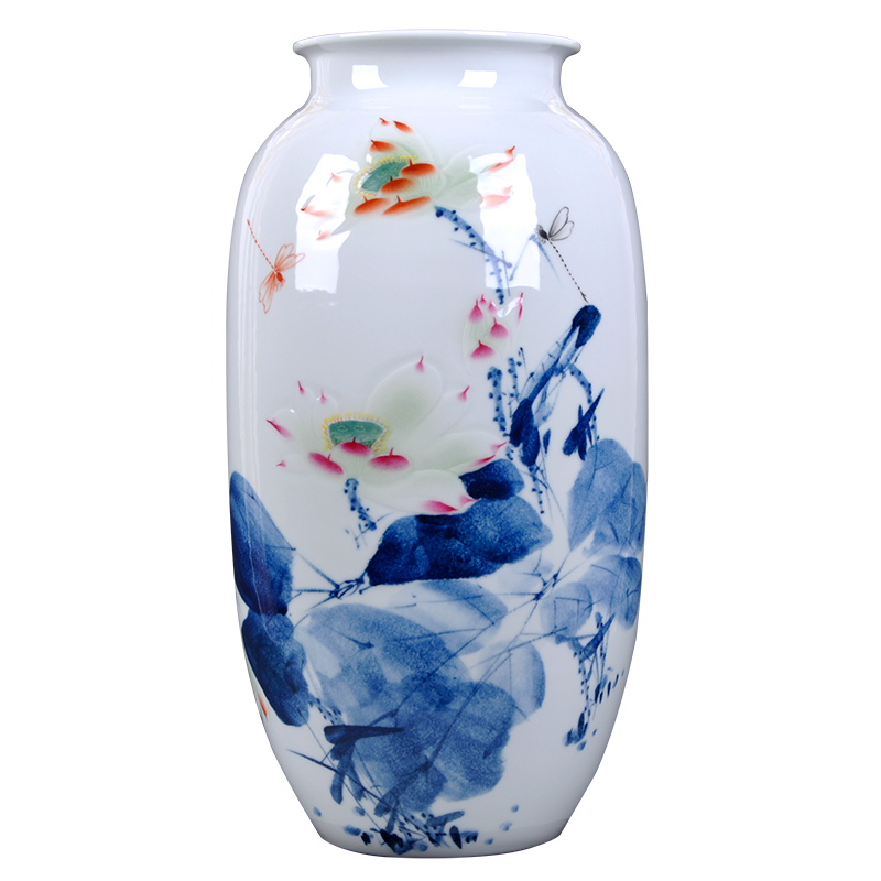 Jingdezhen ceramic furnishing articles hand - made blue anaglyph large vases, flower arrangement sitting room porch Chinese decorative arts and crafts