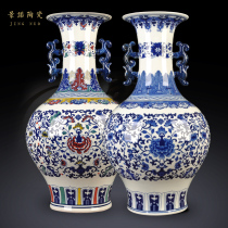 Jingdezhen ceramic antique hand-painted blue and white porcelain Chinese living room decorations desktop ornaments large floor vase
