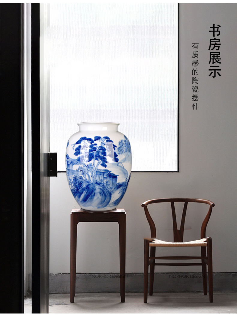 Jingdezhen blue and white ceramics hand - made of new Chinese style living room home TV ark adornment vase furnishing articles set arranging flowers