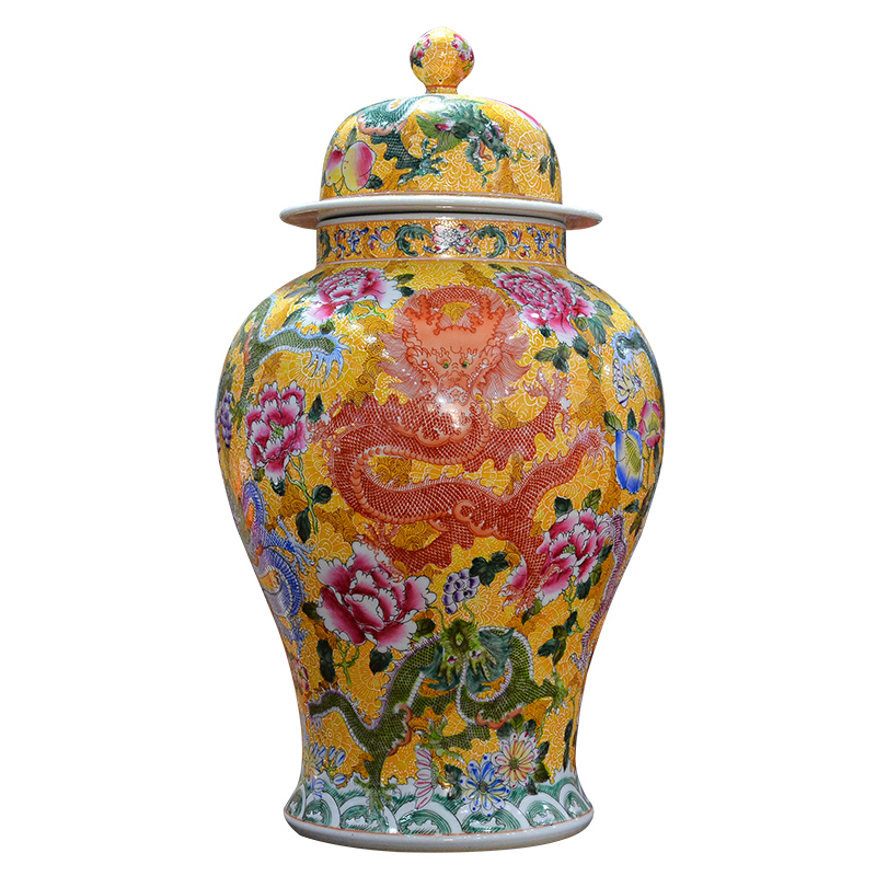 Jingdezhen ceramics archaize the qing qianlong enamel dragon grain general pot vase Chinese crafts are sitting room