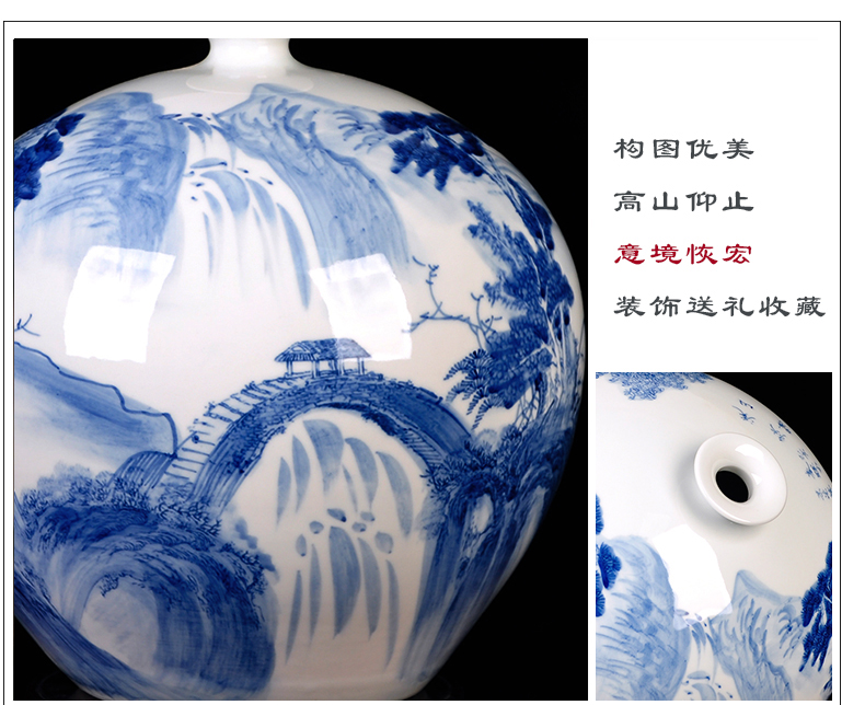 Jingdezhen blue and white ceramics hand - made of new Chinese style living room home TV ark adornment vase furnishing articles set arranging flowers