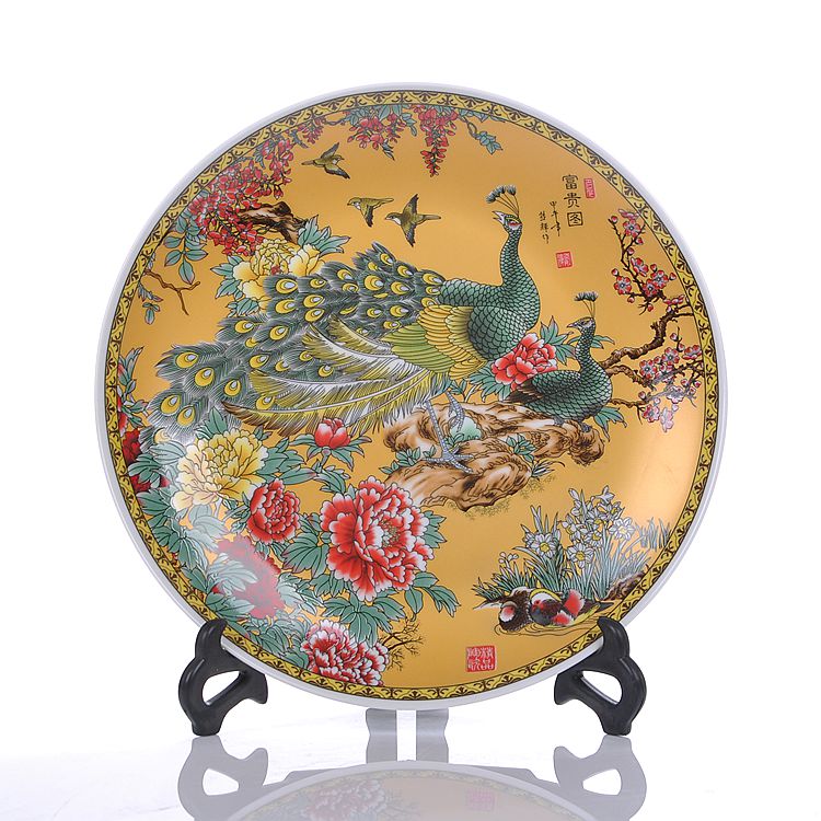 Jingdezhen ceramic blooming flowers, hang dish decorative plates home sitting room adornment is placed a wedding gift