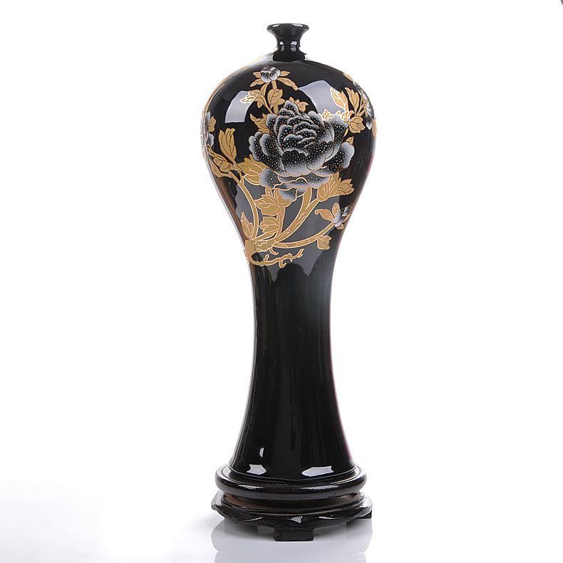 Jingdezhen ceramics black vase peony I vogue of new Chinese style household furnishing articles decoration decorate the living room