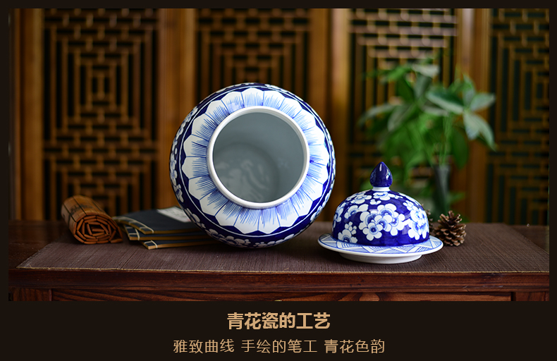 Jingdezhen ceramics vase hand - made general antique blue and white porcelain jar storage tank household craft ornaments furnishing articles