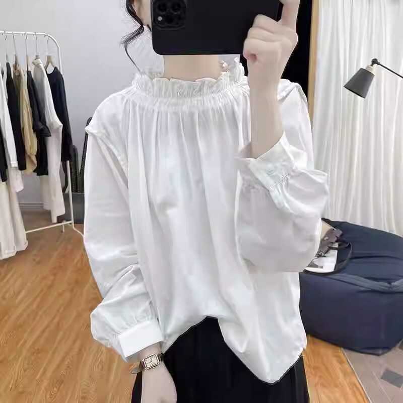 Spring Ruffled Collar Lantern Sleeve Long-Sleeved Shirt Women's Age-Reducing Top 2025 New Retro Loose Shirt