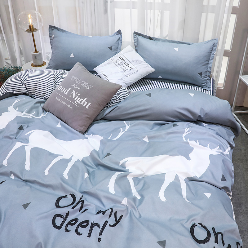 Net red four-piece bedding washed cotton student bed sheet dormitory three-piece single bed sheet girl heart