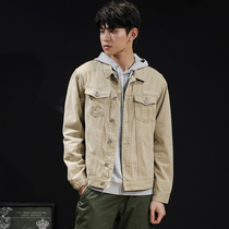 Spring lapel jacket jacket coat mens trend loose large size tooling embroidery retro tide brand fat big coat tide