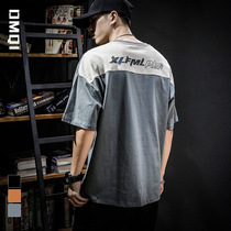 Summer Pure Cotton Splicing Big Code Short Sleeve T-Shirt Male Tide Signs Ins Fat Sub Loose Trend Half Sleeve Plus Fat Increase Compassion