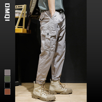 Ton Man Flag Cotton Bomb Washed American Multiple Bags Casual Workwear Pants Male Tide Card Ins Loose Small Straight Cylinder Elastic Pants