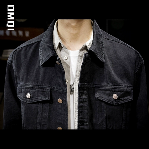 Утепленная черная джинсовая мужская зимняя куртка, оверсайз