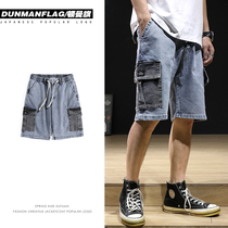 Summer tooling shorts jeans mens Tide brand loose elastic Tide brand ins summer wear thin pants pants