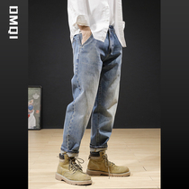 Spring American comeback minimalist casual jeans Mens trendy relaxation 100 Lap Straight Drum Tide Cards Big Code Pants Autumn Winter