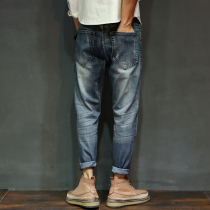  Autumn washed jeans mens trend brand elastic loose large size small foot pants fat fat plus fat plus trend pants