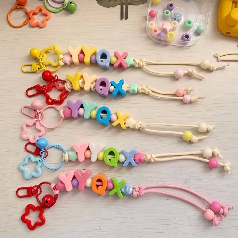 Colorful Letter Beads DIY Bag Pendant Braided Rope Keychain Handmade Jewelry Accessories