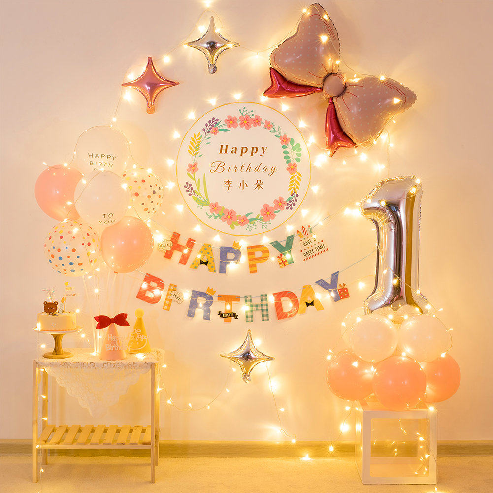 Girls, boys, babies, one hundred days, one-year-old children's birthday decoration scene arrangement party balloon poster background wall