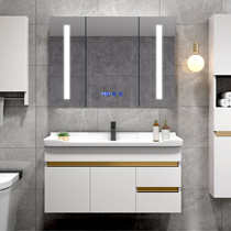 Modern simple white bathroom cabinet combination smart mirror cabinet bathroom suit one handwashing table wash basin