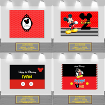 Red Mickey Mouse Boys birthday poster party decoration background layout custom name balloon chain