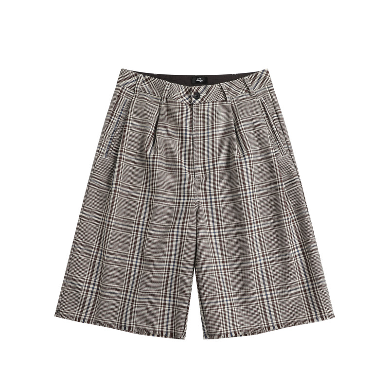 Juicy Wool Plaid Tassel Four-Pleated Cropped Trousers Pleated Plaid Wool Short
