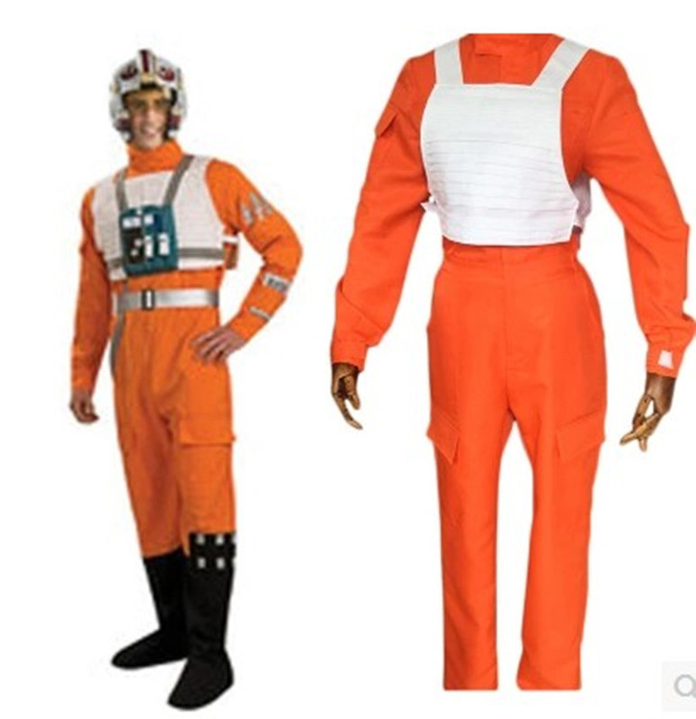 Star Wars Wing Rebel Fighter Pilot's Orange Dress + White Vest Cosplay Costume