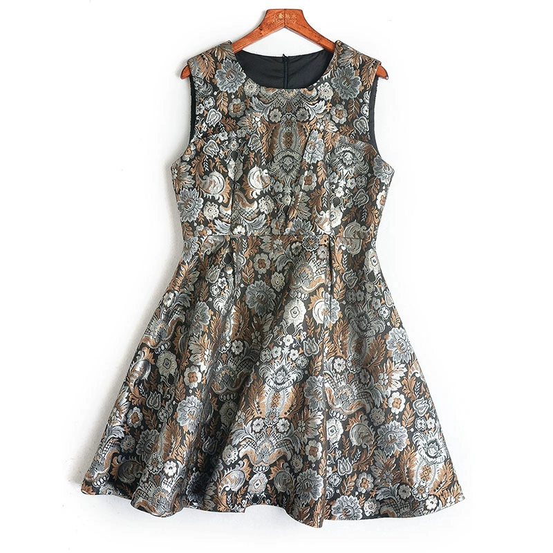 50% off New retro cao quý ba chiều hoa jacquard eo túi đu vest váy